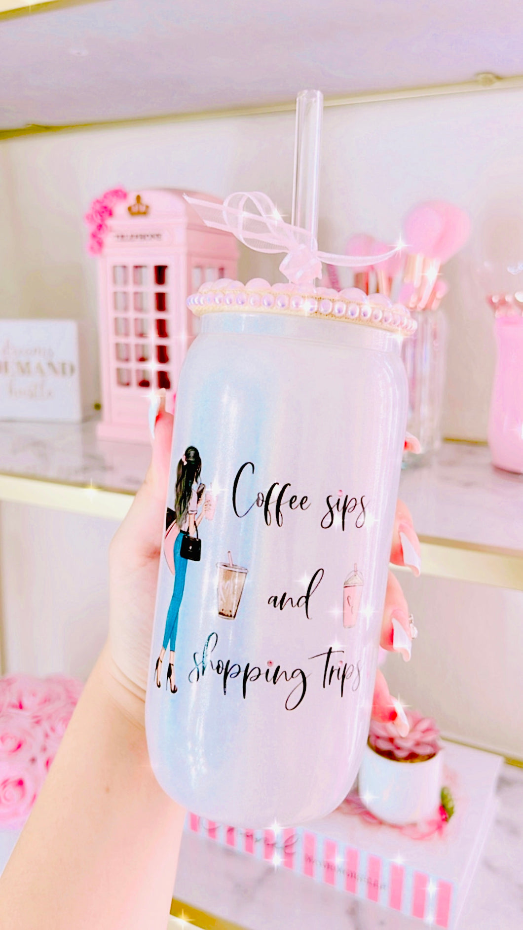 Coffee sips and shopping trips glass can
