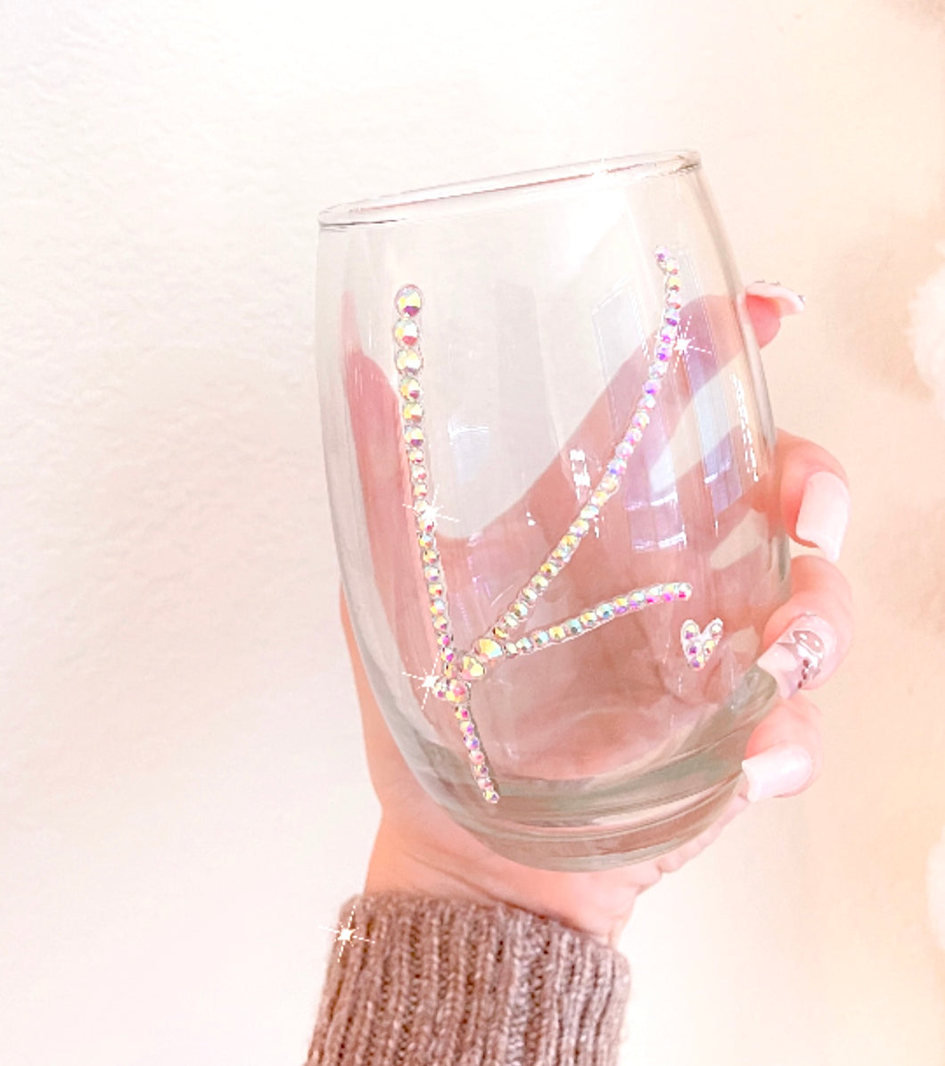 Initial bling wine glass