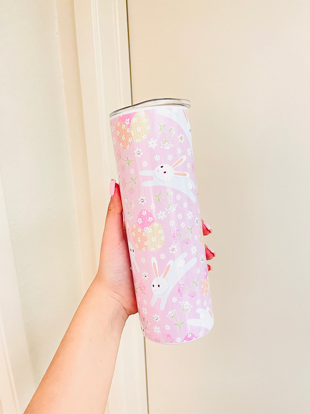 Spring bunny and flowers sublimation tumbler